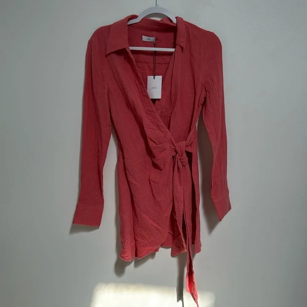 Onia oversized shirt wrap in spiced coral